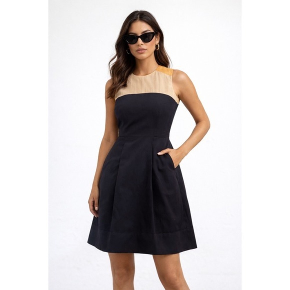 3.1 Phillip‎ Lim Navy Silk Sheer Panel Fit Flare Dress Size 2